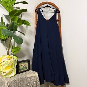 Time and Tru XXL Navy Blue Cotton Gauze Shoulder Tie Midi Dress